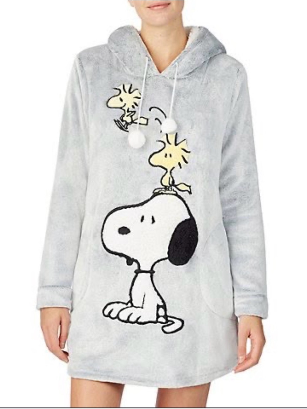 Peanuts Light Gray Snoopy & Woodstock Plush Hooded Tunic